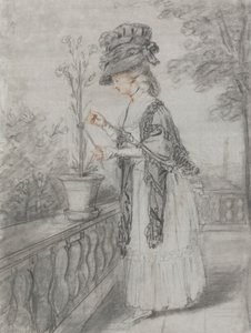Terasta Karanfil Bitkisiyle İlgilenen Hanımefendi by John Raphael Smith