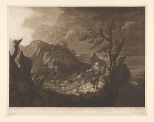 Bir uçurumun kenarında ozan ile fırtınalı manzara by John Raphael Smith