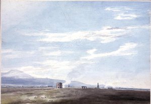 Roma yakınlarındaki Campagna'daki Mezar Kalıntıları, yaklaşık 1783 (kağıt üzerine kurşun kalem üzerine suluboya) by John Robert Cozens