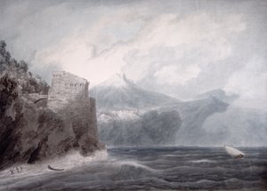 Cetara yakınlarındaki Salerno Kalesi (kağıt üzerine sulu boya) by John Robert Cozens