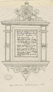 Rugeley Kilisesi (Eski) - Richard Weston Anıtı: kalem ve mürekkep izi by John Robert Fernyhough