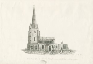 Uttoxeter Kilisesi [Eski]: kalem ve mürekkeple çizim, 1836 by John Robert Fernyhough