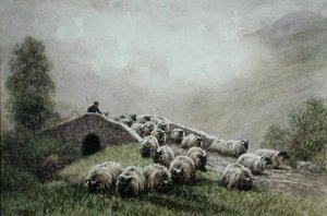 Çoban ve Sürü ile Yayla Köprüsü (kağıt üzerine suluboya) by John Robert Keitley Duff