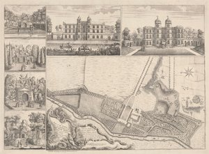 Bahçelerin Planı ve Binalarınızın Görünümü Sayın Henry Pelham, Esqr. Surrey'in Ye İlçesindeki Echa'da by John Rocque