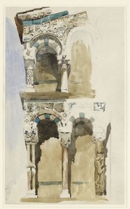 Foro, Lucca'daki yıkılan San Michele Kilisesi'nin cephesinin bir kısmı, Renkli olarak çizilmiş, 30 Haziran - 1 Temmuz 1846 (dokuma kağıt üzerine grafit üzerine suluboya) by John Ruskin