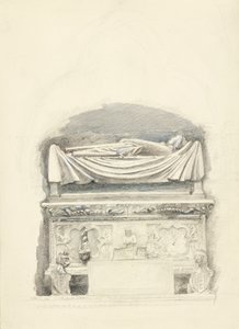Lahdi ve Cangrande I della Scala Mezarının Heykeli, Verona, 21 Mayıs-1 Temmuz 1869 (dokuma kağıt üzerine grafit, suluboya ve gövde rengi) by John Ruskin