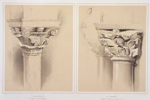 Torcello, Nef Sütunu'nun Başkenti ve St. Mark's, Central Porch'tan Başkent, John Ruskin'in 'Venedik Mimarisi Örnekleri'nden, G. Rosenthal tarafından oyulmuş, 1851 by John Ruskin