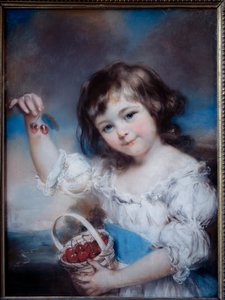 Kiraz Sepetindeki Küçük Bir Kızın Portresi Tablosu John Russel (1745-1806) 19. yüzyıl