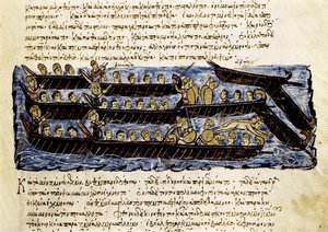 Bir Rus filosu, "Synopsis historiarum"dan minyatür, c.1126-1150 by John Scylitzes