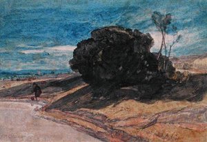 Bir Ağaç Kümesinin Yanında Nehir Kıyısında Bir Fener (kağıt üzerine suluboya) by John Sell Cotman