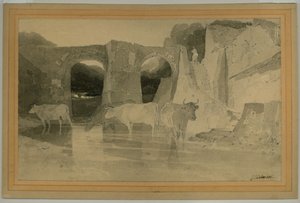 Köprü ve İnekler, c.1803-04 (kağıda yıkamalı kalem) by John Sell Cotman