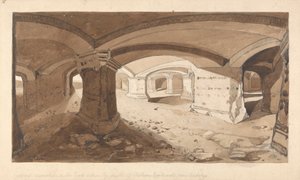 Andelys, Normandiya yakınlarındaki Chateau Gaillard Kalesi içindeki Kayada Kazılan Mağaralar by John Sell Cotman