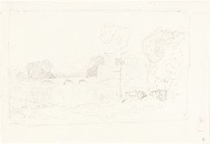 Köprü ve Kale ile Peyzaj Kroki by John Sell Cotman