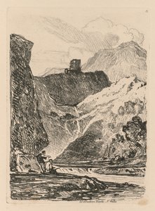 Liber Studiorum: Levha 12, Dolbadarn Kalesi, Llanberis Gölü, Kuzey Galler, 1838. by John Sell Cotman
