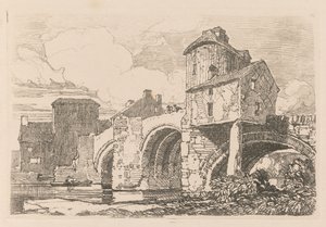 Liber Studiorum: Levha 26, Monnow Köprüsü, Monmouthshire by John Sell Cotman