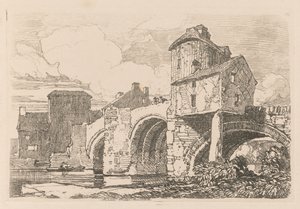 Liber Studiorum: Levha 26, Monnow Köprüsü, Monmouthshire, 1838. by John Sell Cotman
