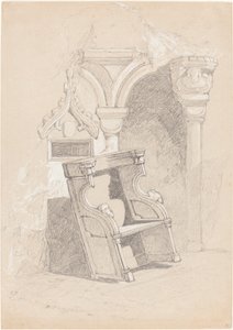Sandalye ile harap kilise iç kroki by John Sell Cotman