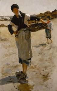 Sepetli Breton Kadın, Cancale İstiridye Toplayıcıları için Eskiz by John Singer Sargent