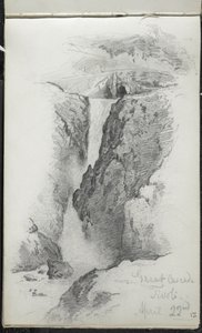 Great Cascade, Tivoli, İtalya, 22 Nisan 1869 (kirli beyaz dokuma kağıt üzerine grafit) by John Singer Sargent