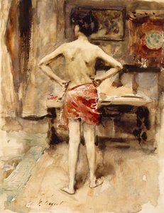 The Model, 1876 (dokuma kağıt üzerine grafit kalem üzerine wc) by John Singer Sargent