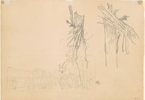 İki Parçalanmış Ağaç ve Yol Çalışması [verso], 1918. by John Singer Sargent