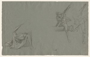 Perdelik Çalışması, Bir Direği Çeken İki Figür, 1785-86. by John Singleton Copley