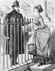 Genç bir kadınla konuşan bir polis by John Tenniel