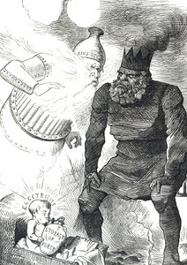 Elektriğin bebekliği hakkında yorum yapan çizgi film by John Tenniel