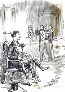Fotoğrafçının konusunu sabit tutmak için kullanılan bir kafa kelepçesini gösteren karikatür by John Tenniel