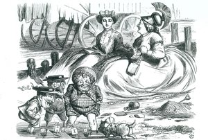 Fransa ve İngiltere çocukları izliyor (John Bull, Mr Punch ve Napoleon III). Bu yıl, Fransa ve İngiltere arasındaki 50 yıllık barış ve İtilaf Cordiale