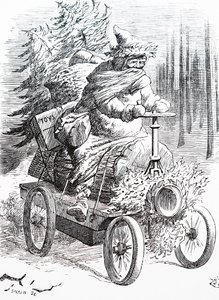 Noel Baba karda yarışıyor. John Tenniel (1820-1914) İngiliz illüstratör, grafik mizah yazarı ve politik karikatürist tarafından by John Tenniel