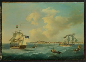 Bir 44-Gun Fırkateyn, Bir Yolcu Paddle-Steamer ve St.Peter Limanı
