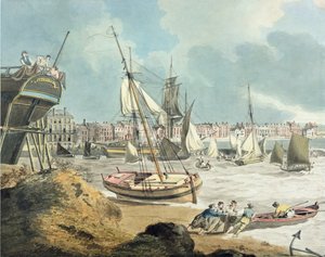 Harbour at Weymouth, Dorset, 1805 (kağıt üzerine kalem, mürekkep ve sulu boya) by John Thomas Serres