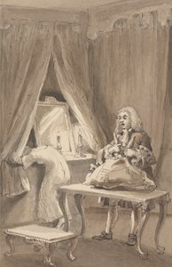Hogarth, Karısı Yeni Bir Gecelik Giydikten Sonra, Sir James Thornhill'e Göndermek üzere Eşyalarını Bir Mektupla Bağlar ve İçinde "Kızını Önlüğü Olmadan A-e'ye Götürdü" by John Thomas Smith
