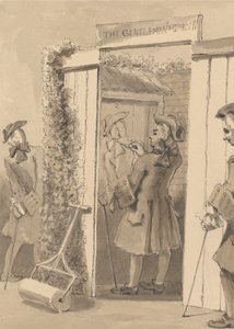 Hogarth Zamanının Dışında Kalarak Bir Mekanın Kapısına Sahabesinin Figürünü Çizer, Bütün Dostları Büyük Hayranlık Görür by John Thomas Smith