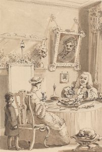 Hogarth Karısıyla İlk Kadeh Şarabı İçiyor - Köpekleri Saygılı Mesafeleri Koruyor by John Thomas Smith