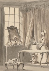 Hogarth Kahvaltı Yaptı ve Aynı Anda Karısına Bir Fincan Göndererek Küçük Köpeği Hanımının Yatak Odasına Kabul Etmesini Emretti by John Thomas Smith