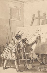 Hogarth, Lord Charlemont'un Huzurunda 'Hanımefendinin Son Kazağı' tablosunu çiziyor. by John Thomas Smith