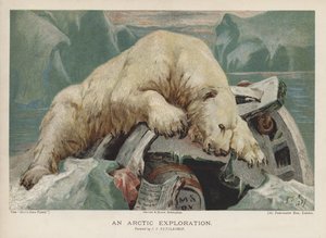 Bir Arktik Keşfi: bir Arktik keşif gezisinden eşyaları araştıran bir kutup ayısı (chromolitho) by John Trivett Nettleship