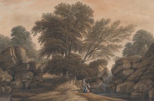 Ormanlık Bir Peyzajda Şelale ve Havuzun Yanındaki Figürler, 1812.