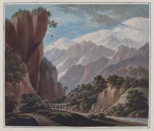 Sallanches Vadisi'nden Chamonix'e Yükselen, c.1781 (kağıt üzerine suluboya, kurşun kalem ve arap zamkı) by John Warwick Smith