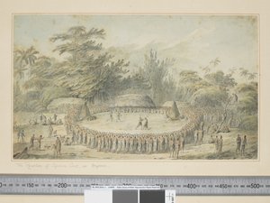 F.4 Kaptan Cook'un Hapaee'de Karşılanması, c.1773-84 (suluboya ve baskı gravürler) by John Webber