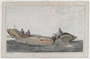 Birinde üç, diğerinde iki figür bulunan iki küçük tekne. by John Webber
