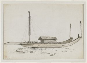 [Tüm çizim] Otaheite'nin [Tahiti] çift hareketli kanosu, özenle oyulmuş by John Webber