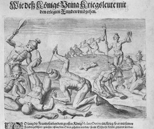 Theodor de Bry (1528-98) tarafından kazınmış yamyamlık