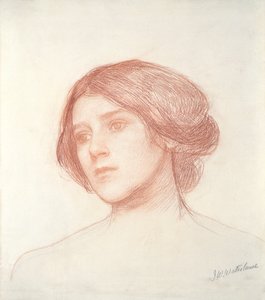 Bir Kızın Başı (kağıt üzerinde kırmızı tebeşir) by John William Waterhouse