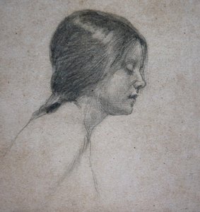 Genç Kızın Başı, 1880 dolayları (kağıt üzerine kurşun kalem) by John William Waterhouse