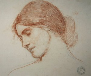 Genç bir kızın başı, solda by John William Waterhouse