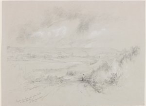Haydon Bridge, Langley Castle in the Distance (bc und pencil on paper) by John Wilson Carmichael