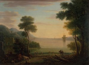Figürler ve Hayvanlarla Klasik Manzara: Gün Batımı by John Wootton